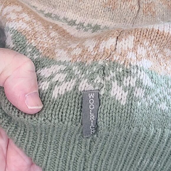 Woolrich 100% Lambs Wool Fair Isle Snowflake Nordic 1/4 Zip Sweater Sage Green S - Picture 6 of 12